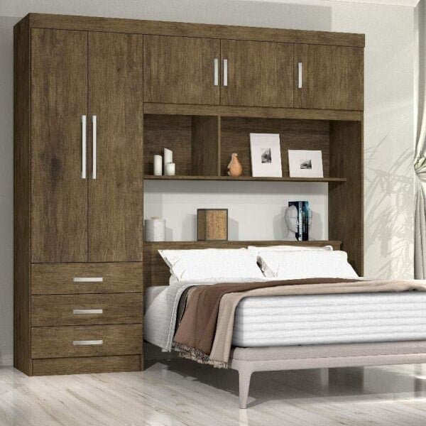 Guarda-Roupa Casal 5 Portas com Cabeceira Cancun  Flex Color Jequitibá/Avelã