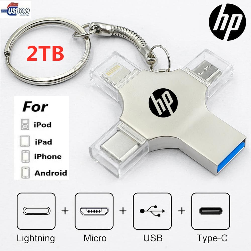 2TB 4-in-1 1TB flash drive USB 3.0 Memory Stick OTG Pendrive Fast Speed Type-C For i/O/S/Tablet/Android/Smartphone/PC