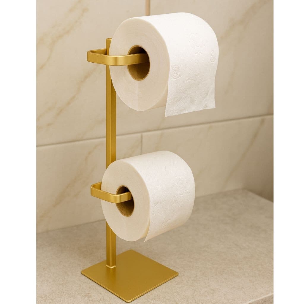 Suporte Papel Higiênico de Chão Duplo Para Banheiro- Aço Carbono – Moderno e Resistente