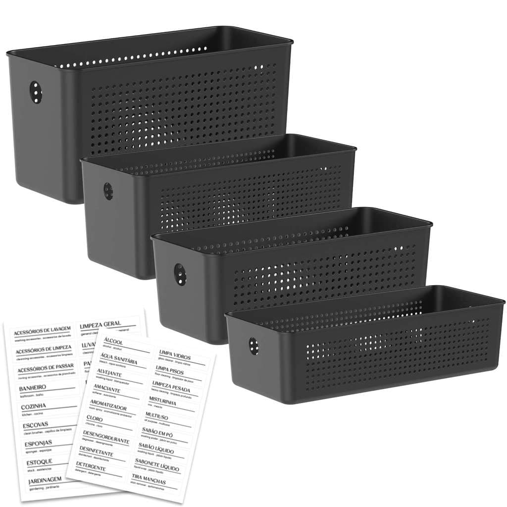 Conjunto de Cestos Flow para Lavanderia com 4 Peças Preta - Ou