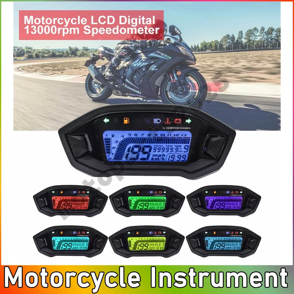 Universal 13000rpm Motocicleta LCD Digital Velocímetro Backlight Motor Veículo Para 2-4 Cilindros Odômetro 7 Cores Ajust