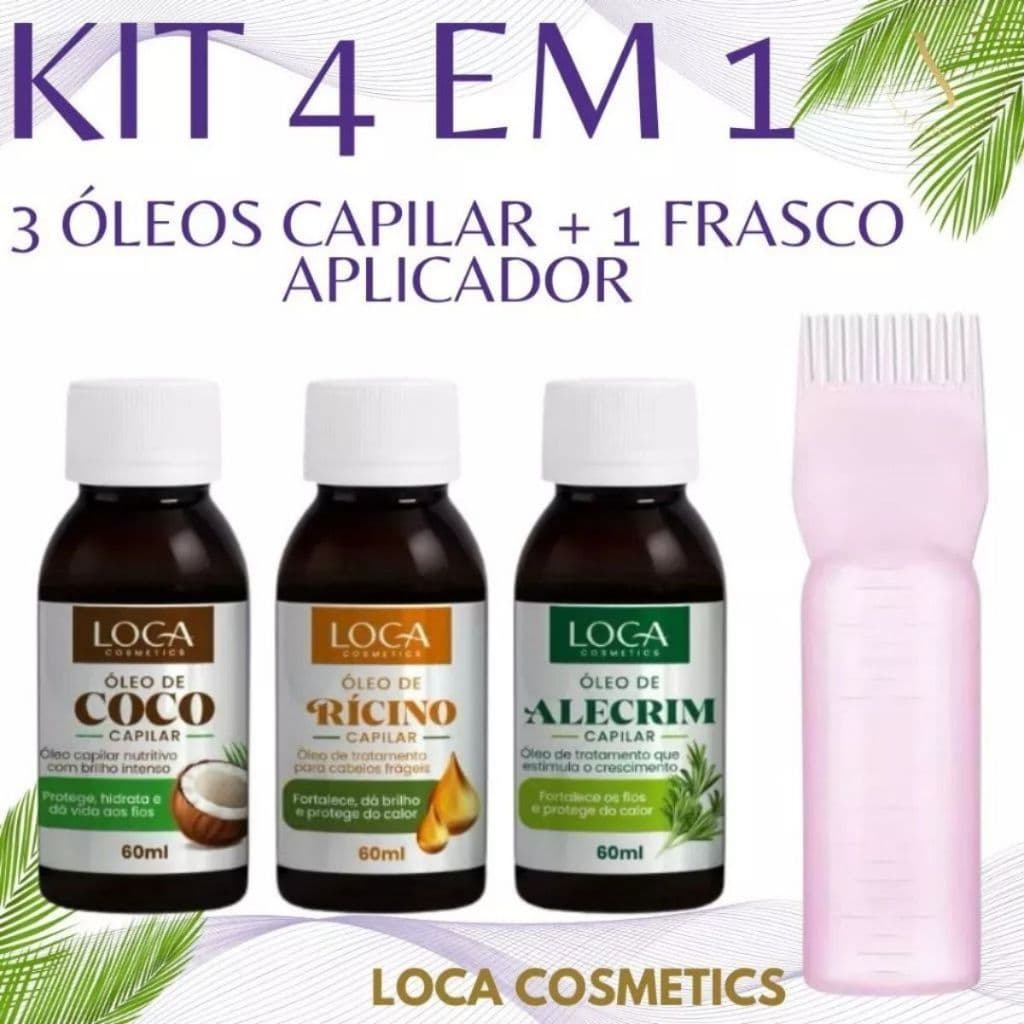 Kit Terapia Capilar Misturinha Loca Cosmetics Óleo de Coco + Ricino + Alecrim 60ml + Pente Aplicador