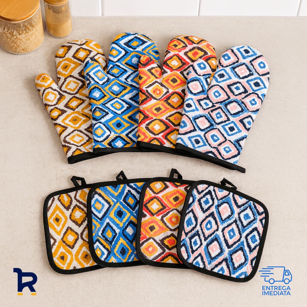 Kit Luva Térmica + Descanso de Panela para Forno Fogão Cozinha Quente Universal Alta Temperatura