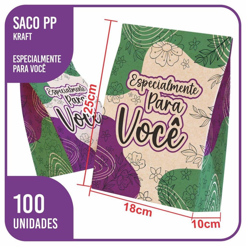 Saco Kraft PP 18x10x25 Especialmente para Você - 100 Unidades