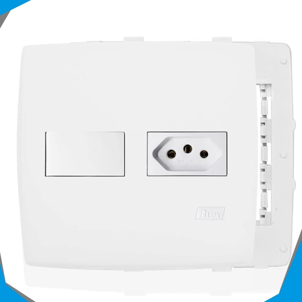 Conjunto Interruptor simples e tomada 10A 4x4 Blux Home Branca