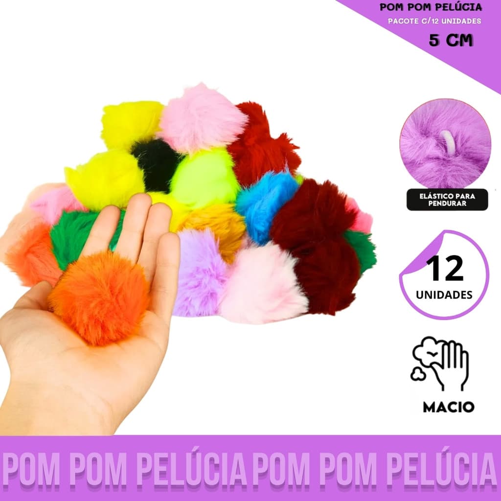 12Unid. - Pom Pom Pelucia - 50mm