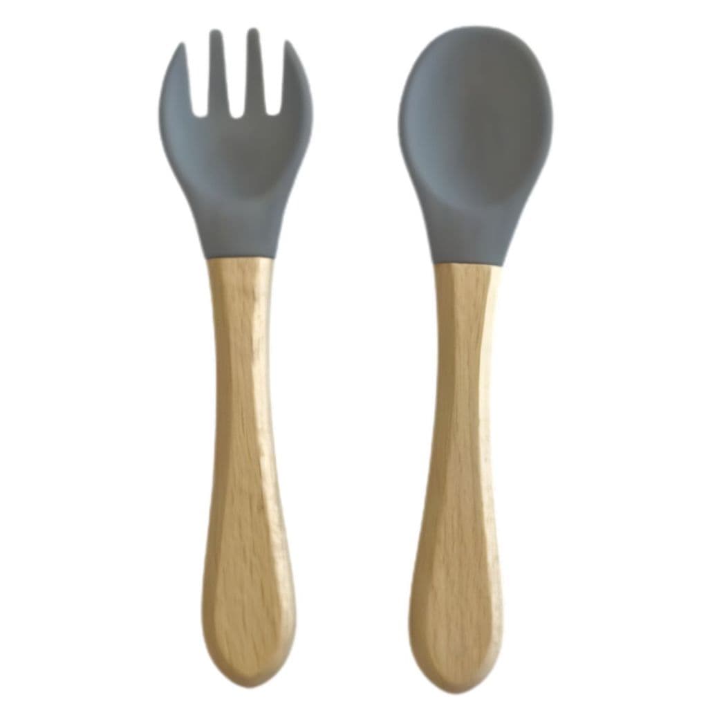 Kit Talher Infantil Bebê Silicone Colher Garfo Cabo Bambu 6 Meses a 3 Anos Livre BPA e PVC Macio