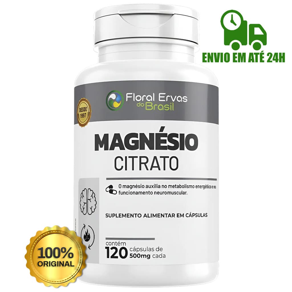 Magnésio Citrato Puro Floral Ervas Original 120 Cápsulas