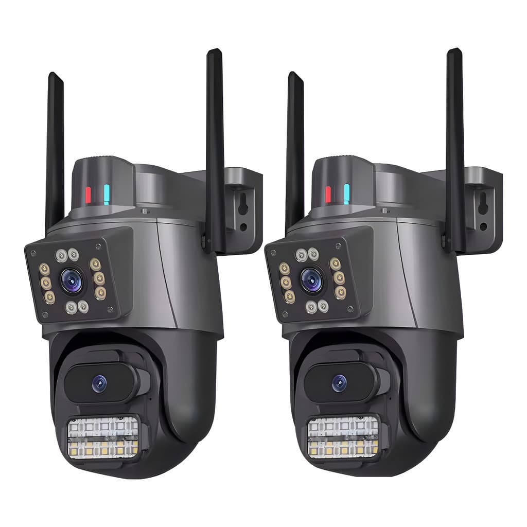 The kit includes two IP security cameras, equipped with the YOOSEE App, dual lenses, and is black.