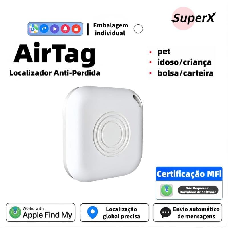 Rastreador AirTag MFI GPS — Para malas, carros, motos, pets e crianças, rastreamento preciso sem limite de distância