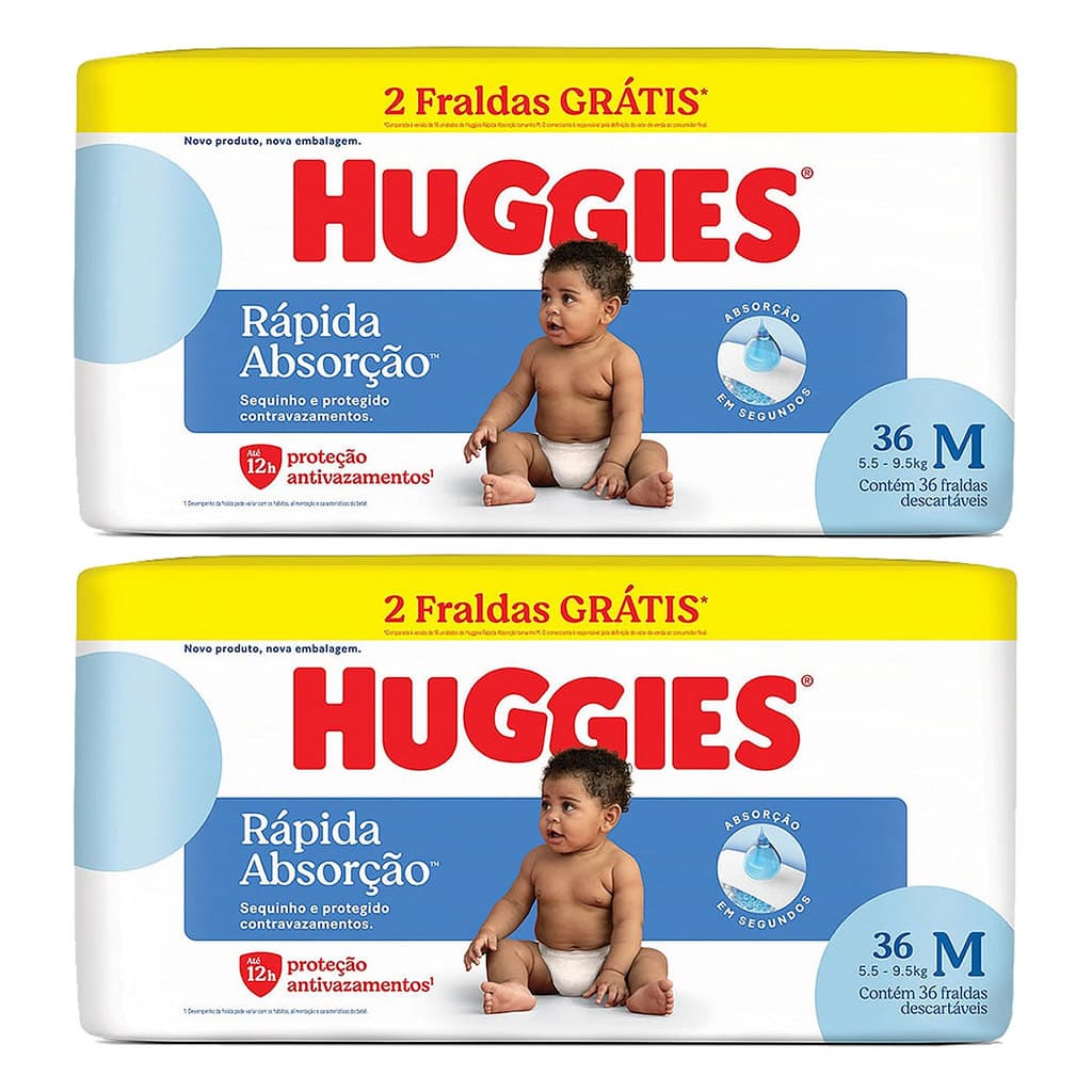 Kit 2 Fralda Infantil Huggies Meguinha Tamanho M 36 Und