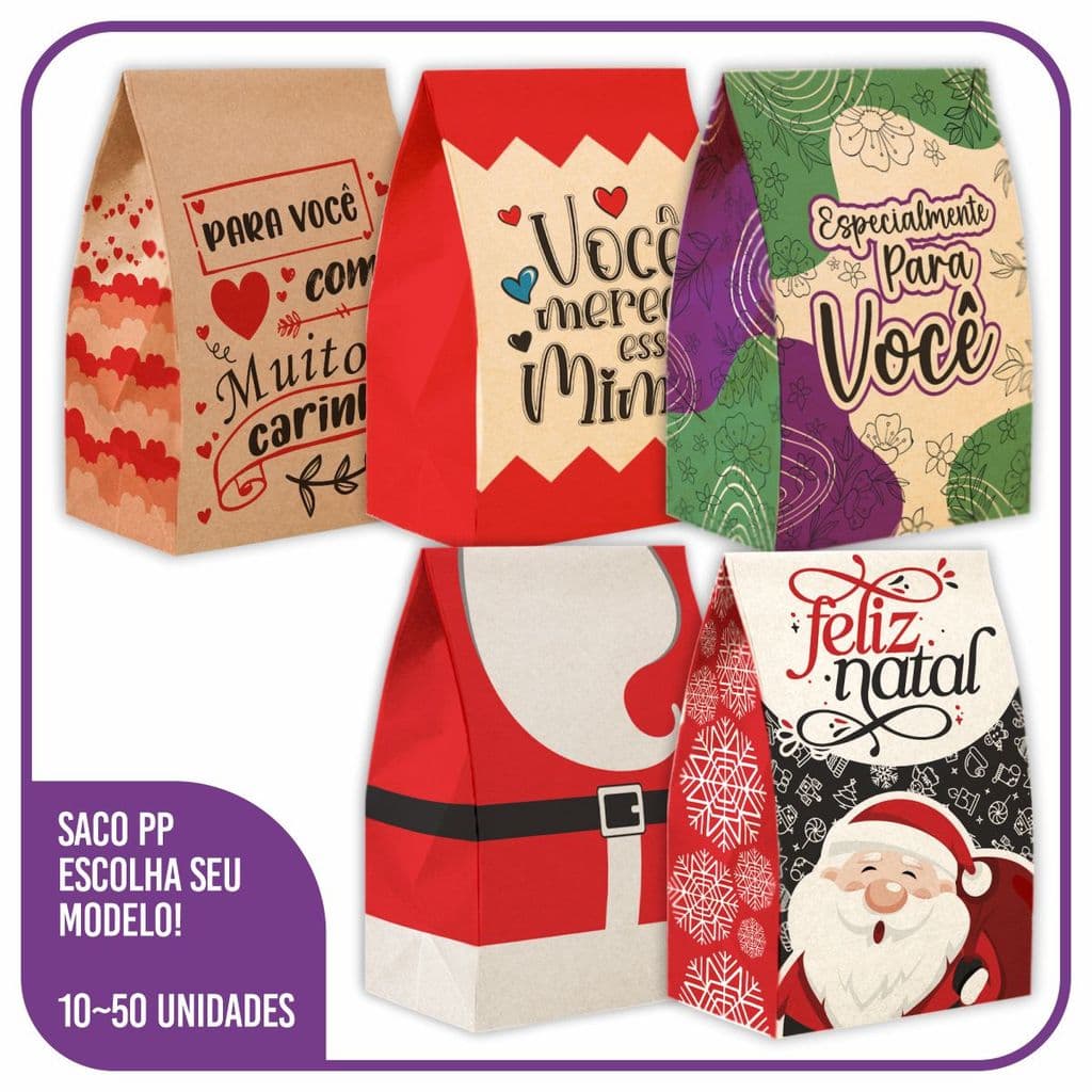 Saco Kraft PP 18x10x25 Escolha Modelo e Quantidade! 10~50