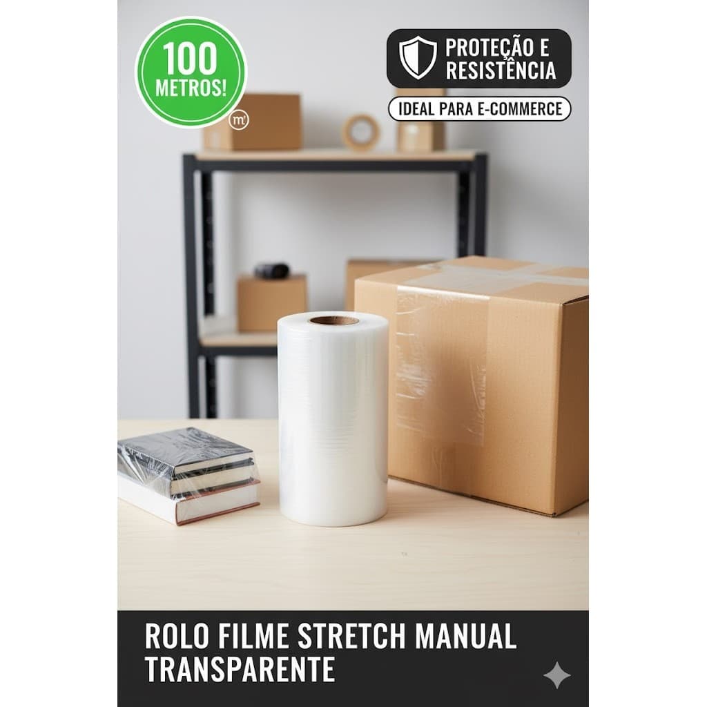 Rolo Filme Stretch Manual Transparente 100m Plastico Embalagens Produtos