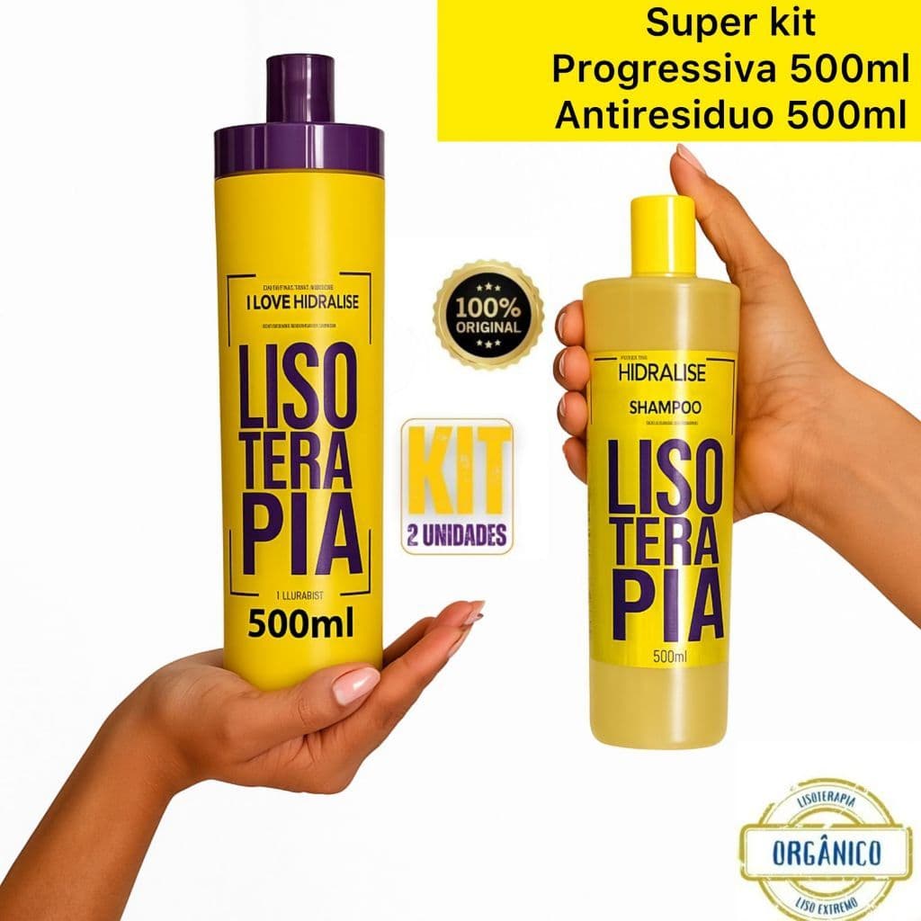 Kit  2 PRODUTOS Progressiva 500ML Lisoterapia Sem Formol Orgânica + Shampoo Anti-Resíduos 500ml