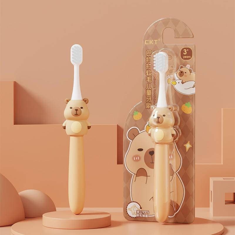 Adequado para bebê capivara escova de dentes bonito carvão de bambu alça curta cuidados infantis