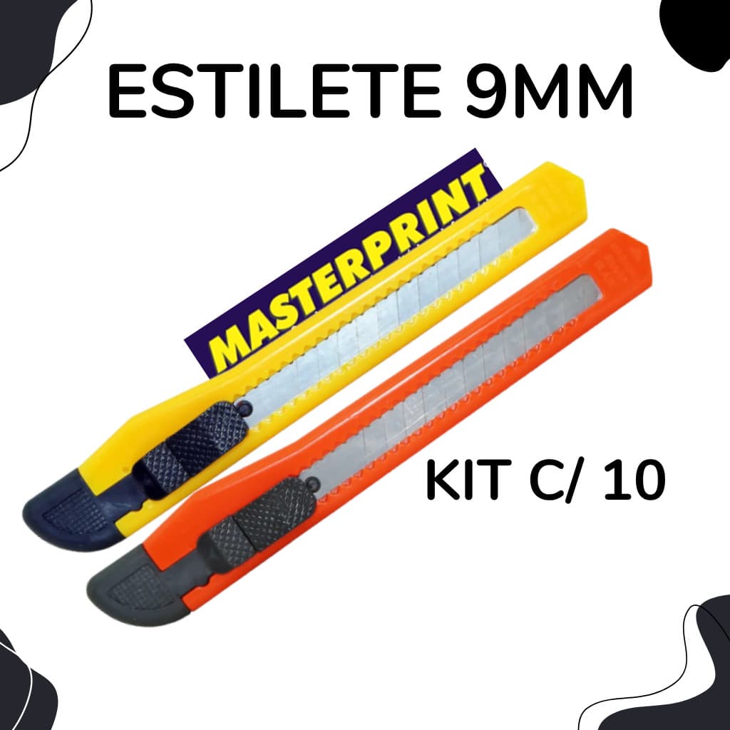 Estilete Estreito 9mm Masterprint Kit com 10 unidades