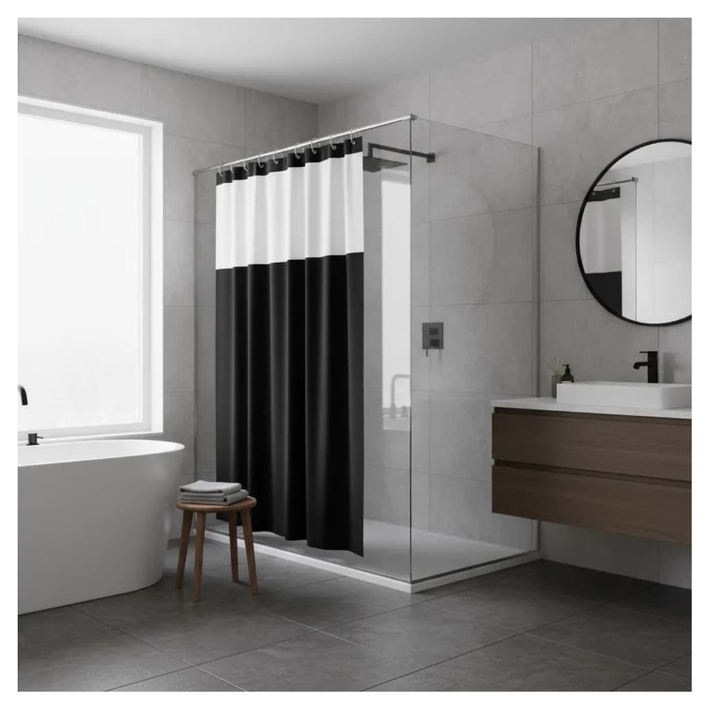 Kit Cortina Box Banheiro Antimofo + Varão Suporte de cortina