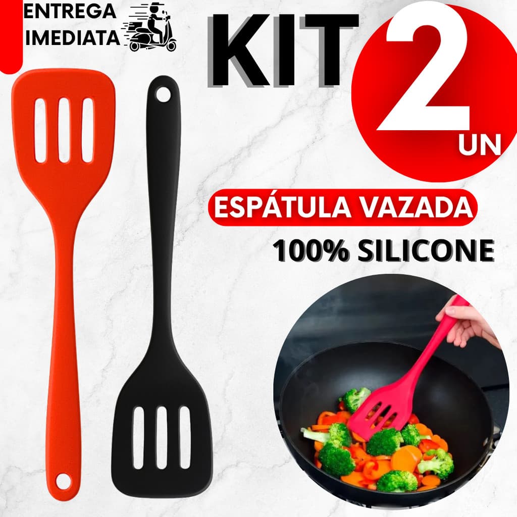 Espátula Chapeiro Vazada de Silicone 2 Peças Ovo Panqueca Lasanha Assar Fritar