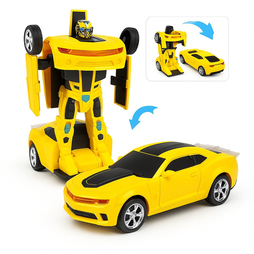Brinquedo Carrinho Carro Camaro Amarelo Transformers Que Vira Robô Luz Som Bate Volta