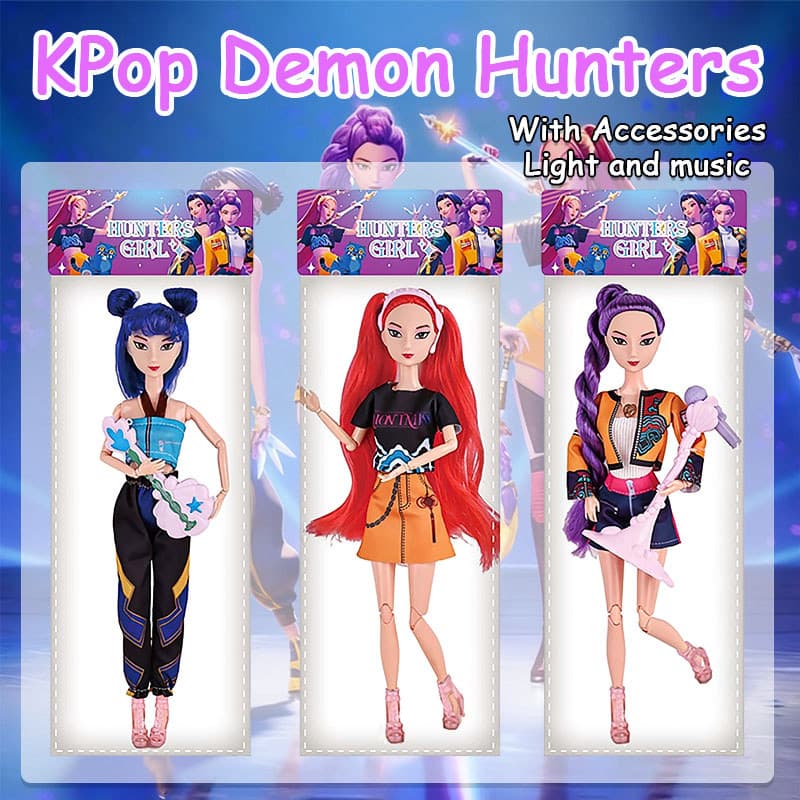 Huntrix KPop Demon Hunters Com Bonecos De Luz E Música Brinquedo Rumi Zoey Mira Coleções De Bonecas Articuladas Móveis