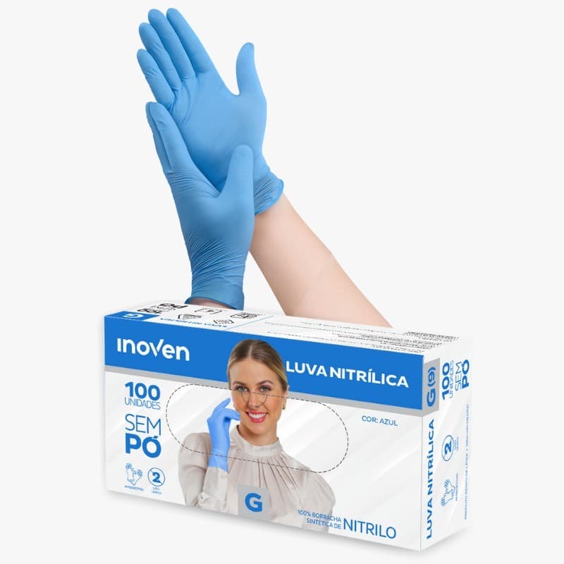 Kit 1,2,3 Caixas Luvas Nitrilicas Azul Inoven Descartável Sem Pó Caixa com 100 Unidades