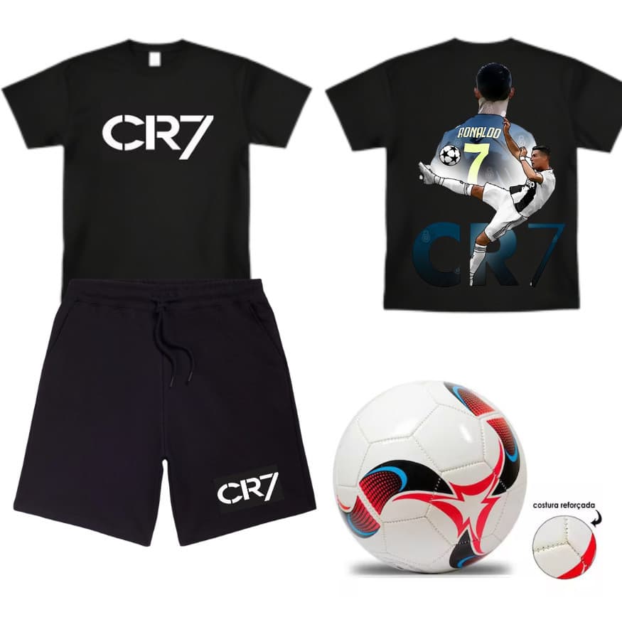 ConjuntoCRISTIANO,RONALDO Infantil Juvenil Menino Estiloso CR7 Kit Camisa E Bermuda + BOLA DE FUTEBOL TT2161+