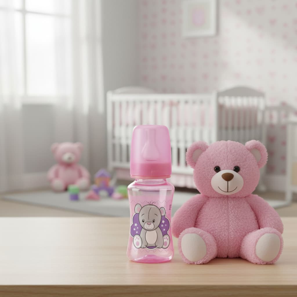 Mamadeira Chuquinha Rosa bebe Premium 140ML Bico Silicone Petita