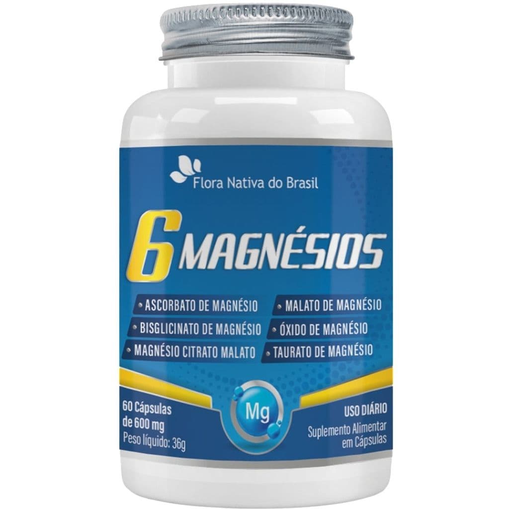 6 Magnésios (Taurato, Malato, Citrato, Ascorbato, Quelato e Óxido) 60 cápsulas - Flora Nativa