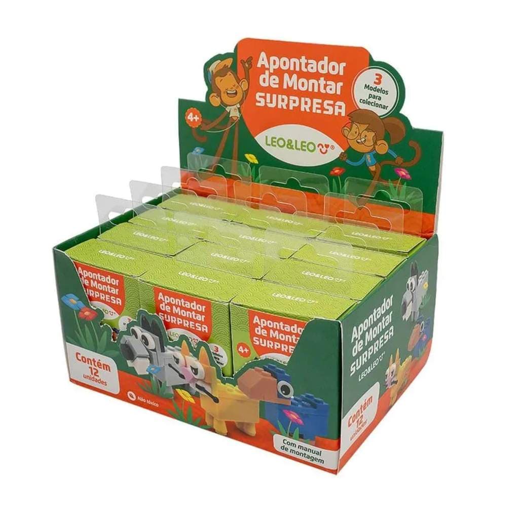 Apontador de Montar Surpresa Animais Um Furo - Display com 12 Unidades Leo&Leo Leonora - 10554