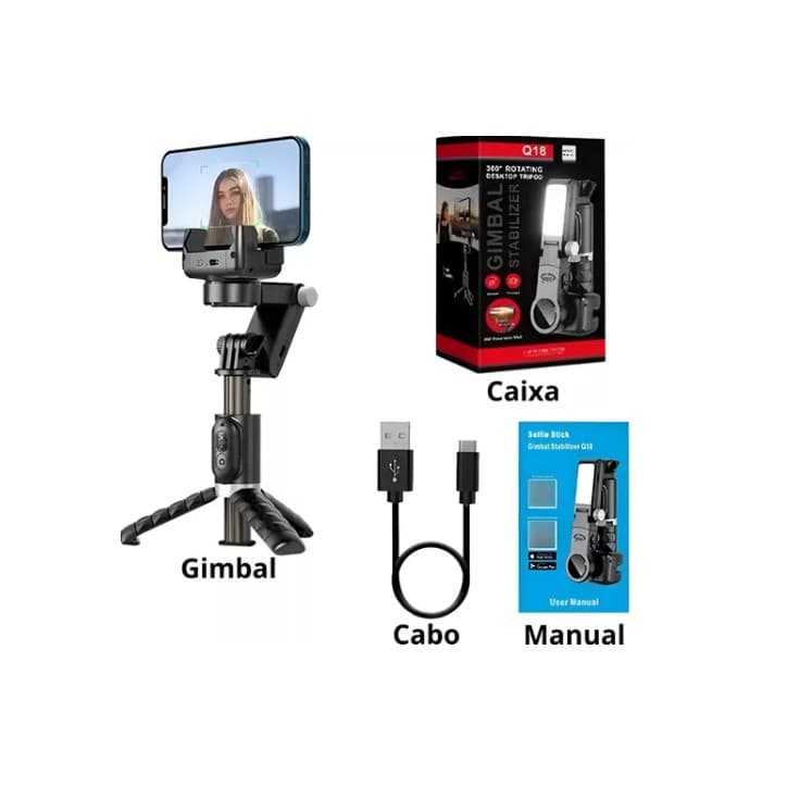 Gimbal Estabilizador Com Reconhecimento Facial Tripe 360° Panoramic Shot Com Led APP Ate 250G De Celular ABBOT STORE