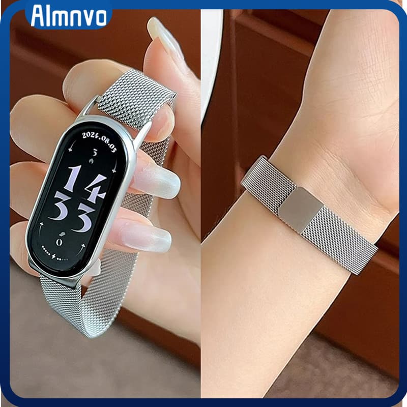 Pulseira Strap De Metal Inoxidável Aço Milanesa Magnético Para Relógio Smartwatch Xiaomi Mi Band 10 9 8/ Xiaomi Band 9