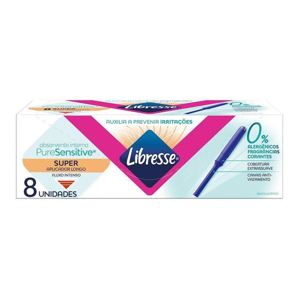 Absorvente Interno Libresse com Aplicador Longo Pure Sensitive Super com 8 Unidades