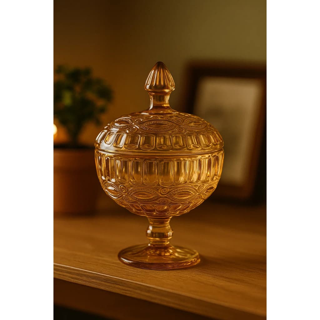 Bomboniere Infinity 12x18,5cm Baleiro Potiche Vidro Âmbar