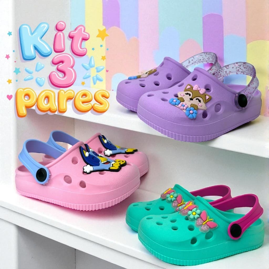 KIT 3 PARES BABUCHE INFANTIL MENINA PERSONALIZADO