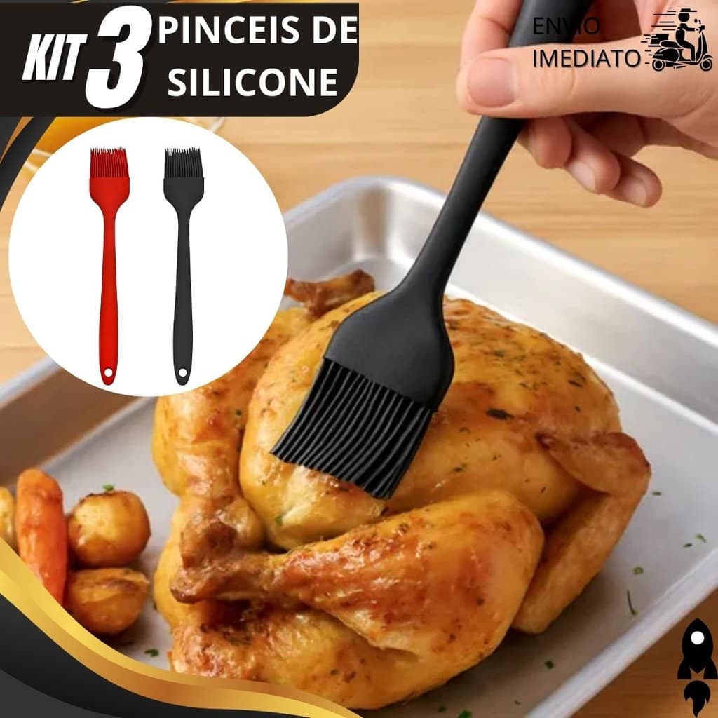 Kit 3/2/1 Pincel Culinário de Silicone Premium para Untar Formas Cozinhar e Confeitar Receitas