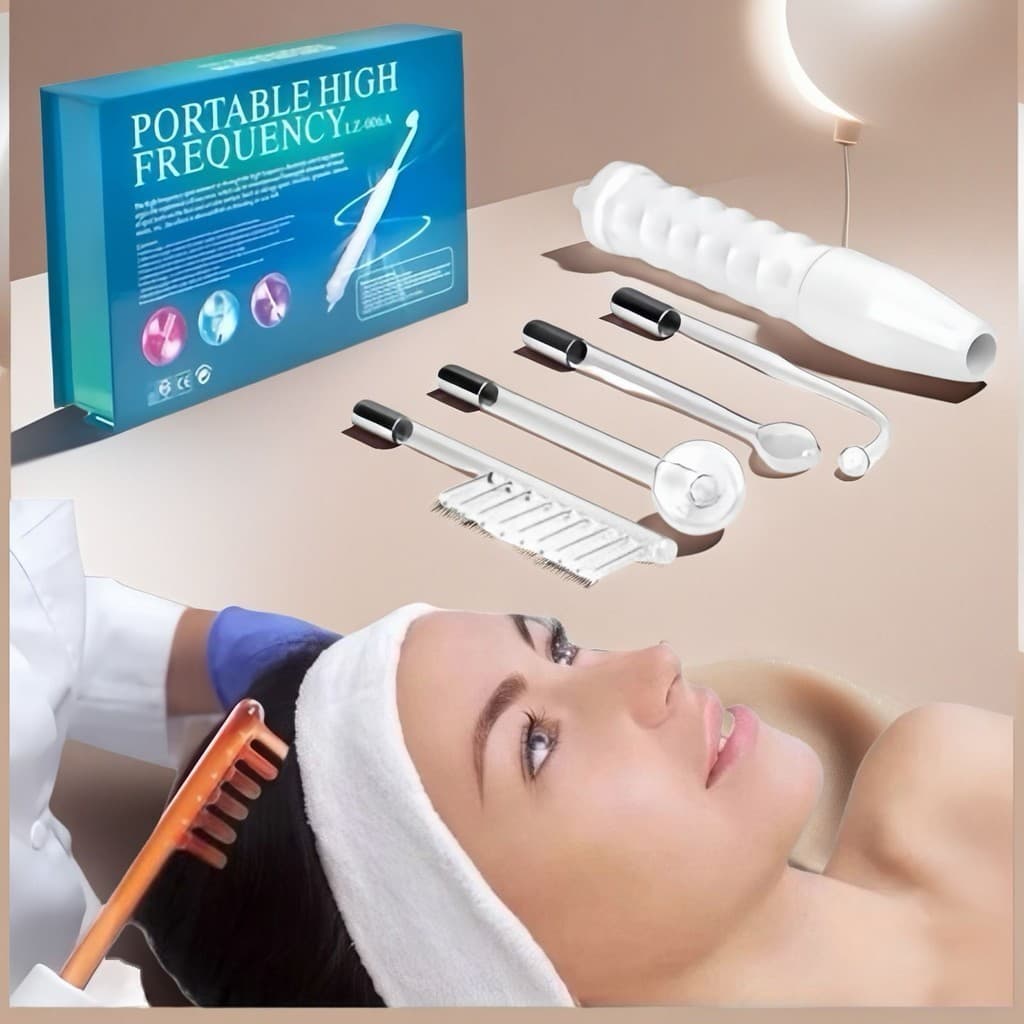 Aparelho Alta Frequência Portátil Para Limpeza De Pele Tratamento Facial e Capilar 4 Eletrodos Eletroterapia Bivolt