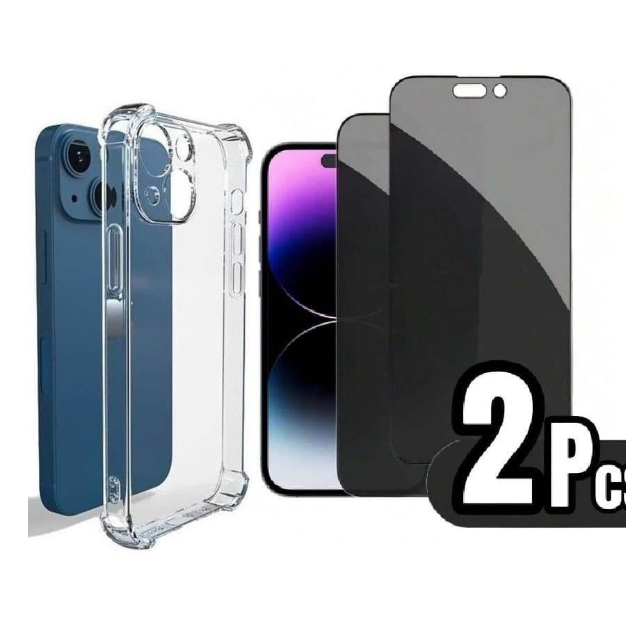 Kit 2 Película Vidro 3D Privacidade Anti Spy + Capa Capinha Transparente IPhone Xr 11 12 13 14 15 16 Plus 17 Pro Max Air