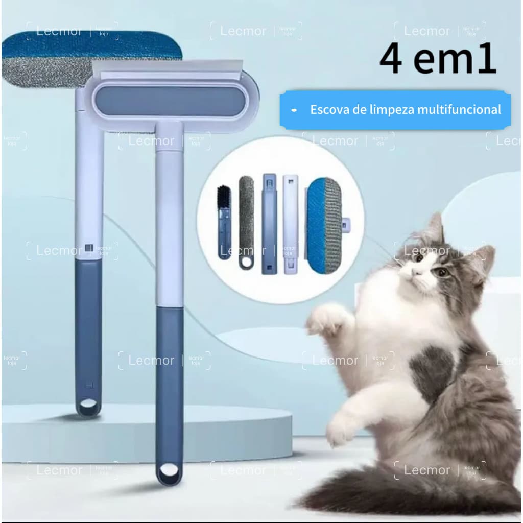 Kit Limpeza Doméstica 4 em 1- Com Rodo e Escova para Vidros e Remove Sujeira e Pelos