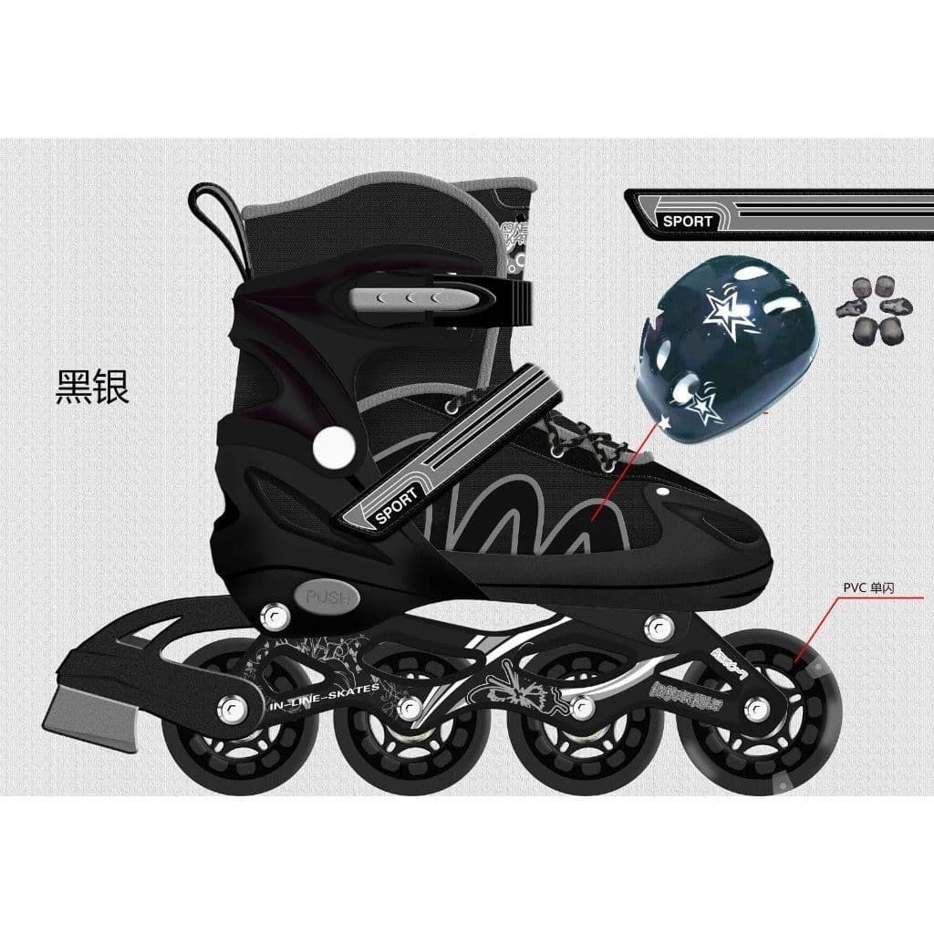 Patins Roller Inline Preto Ajustável Com Led Com OU SEM Proteção Várias Cores E Tamanhos Promoção