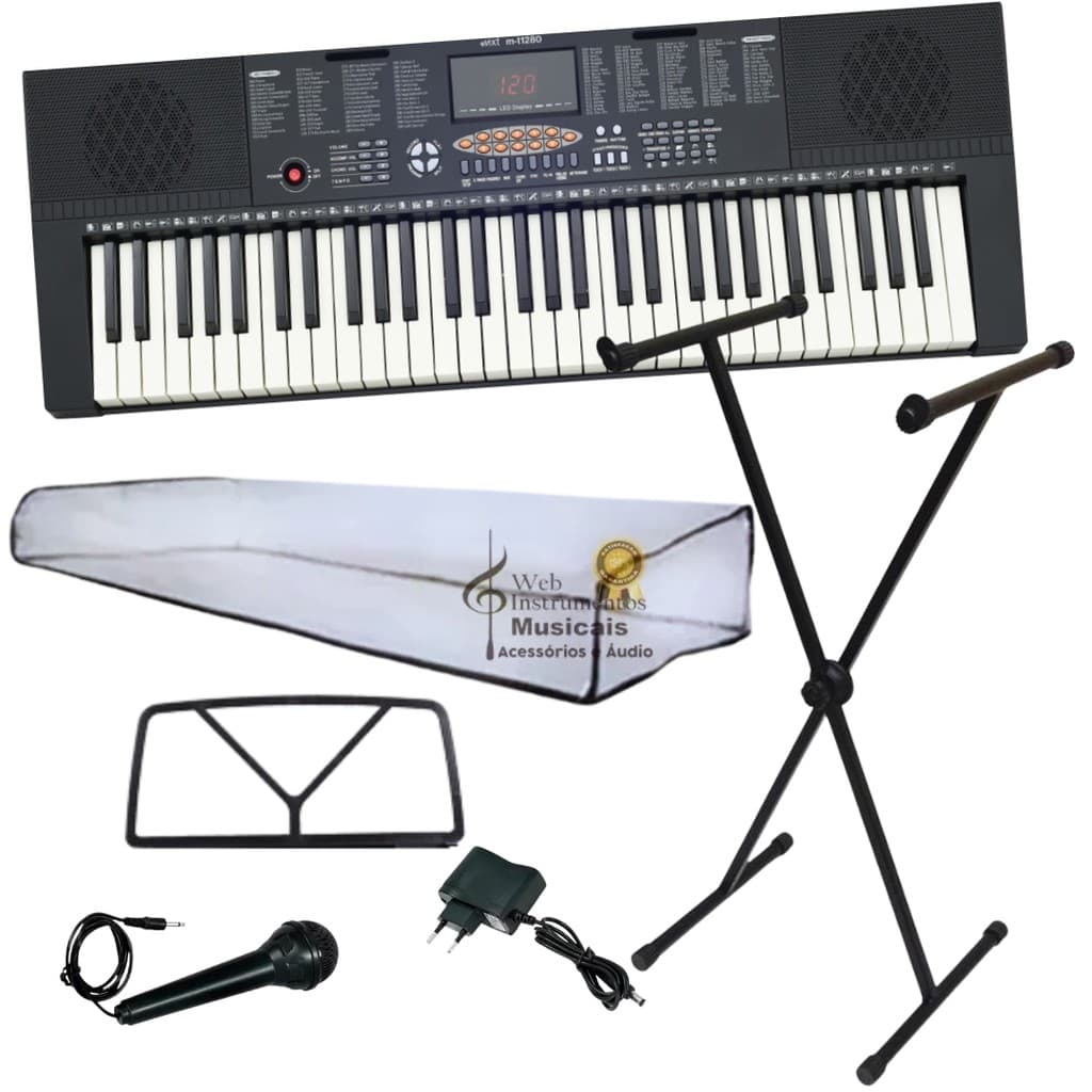 Teclado Musical Mxt M-t1280 - 300 timbres 61 Teclas+ Microfone+ Capa Cristal+ X