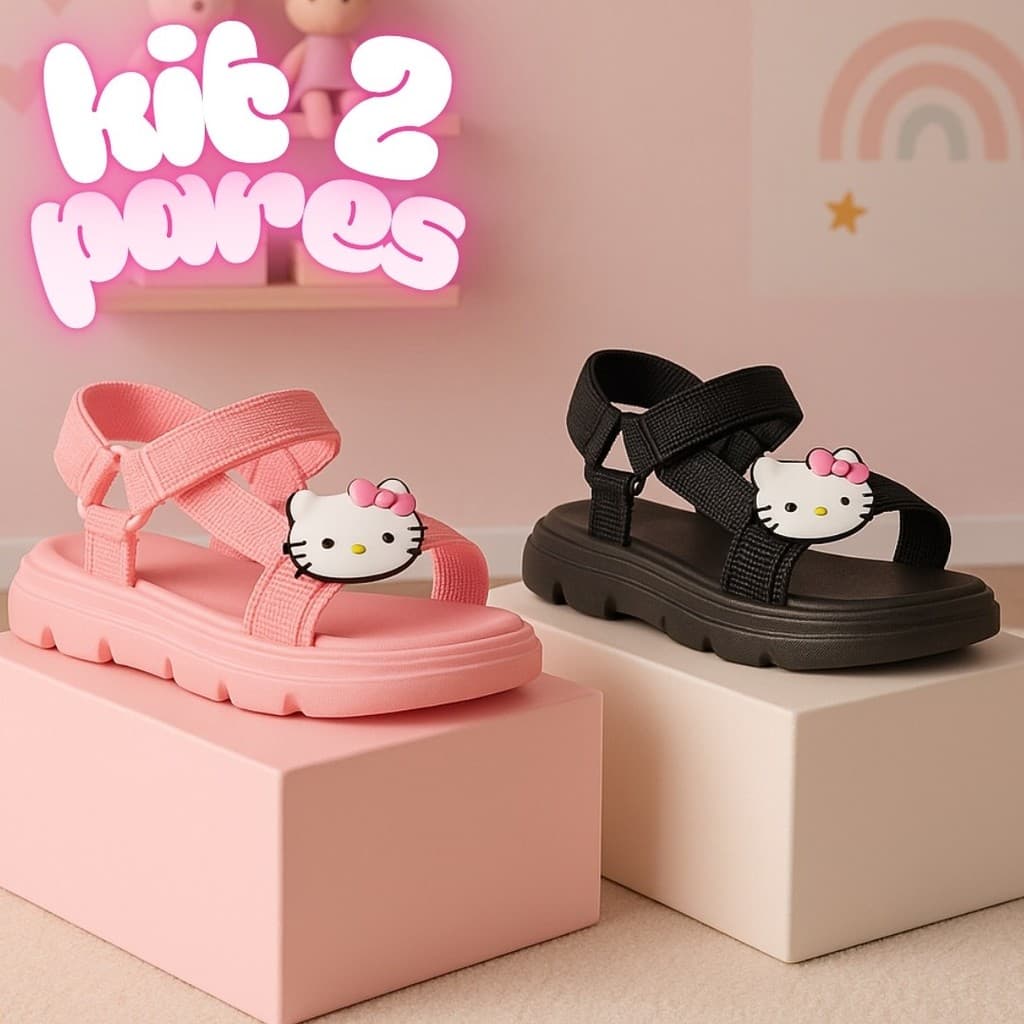 Kit 2 Pares Sandália Papete Hello Kitty Infantil Super Leve e Estilosa