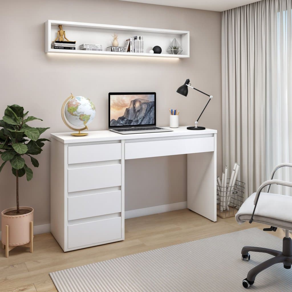 Escrivaninha 5 Gavetas 136cm 100% MDF Berlim Yescasa Branco