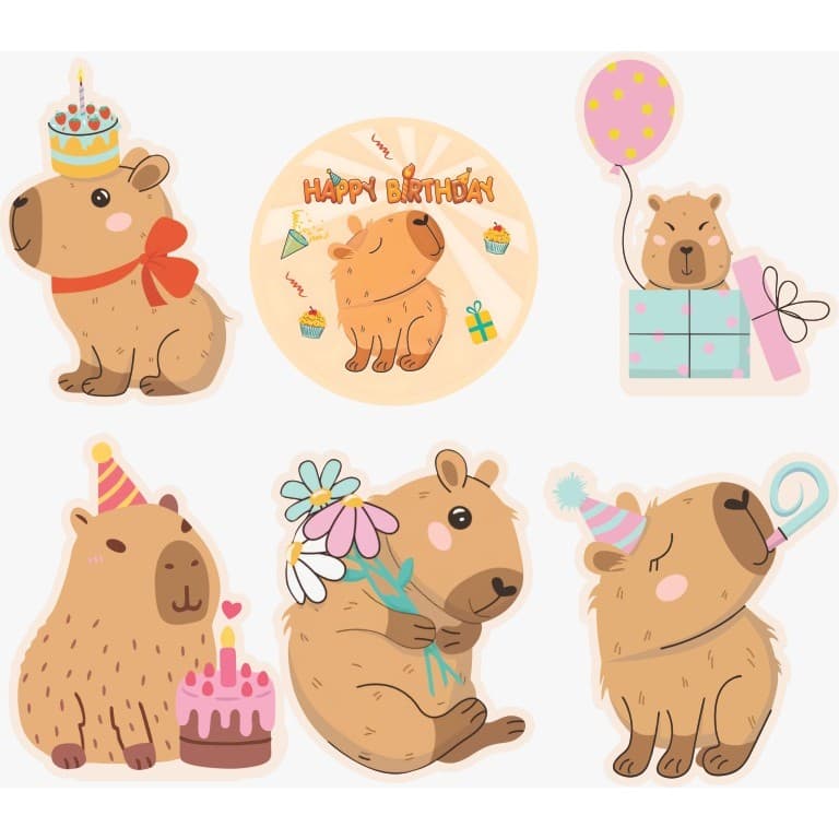 Display de Mesa Kit 6 Peças Para Festa Capivara Cute Aniversário (Novo) MDF