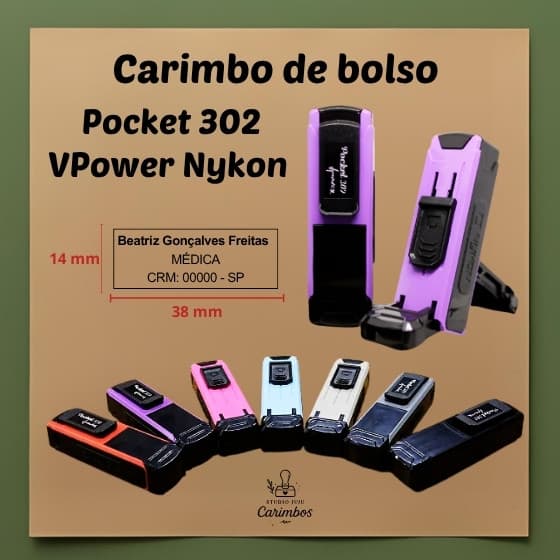 Carimbo de bolso Pocket  Nykon  VPower 302 - Área de impressão 14 x 38mm