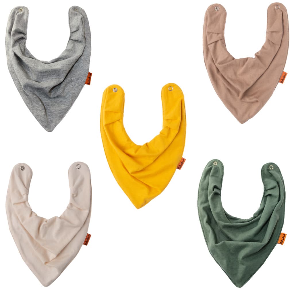 Kit 5 Babadores Bandana BabaBoo Para Meninos Impermeáveis Cores Naturais e Conforto Diário