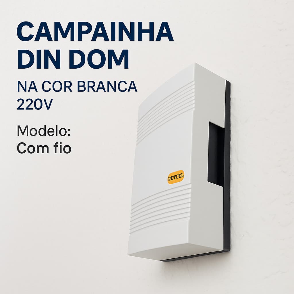 Campainha - Din Dom - Na Cor Branca - 220v - Fixa direto na Parede - Casa - Construção