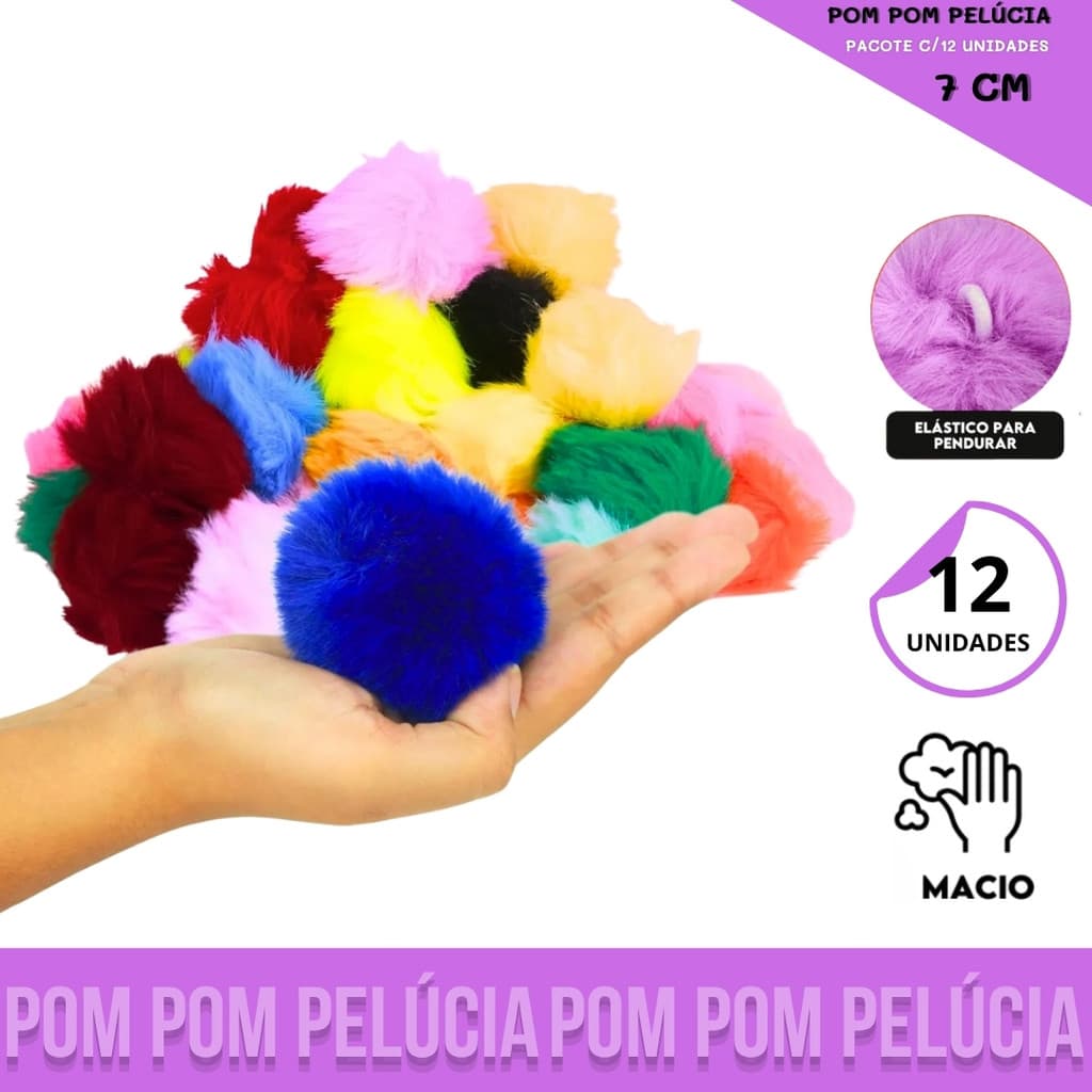 12 Unid. Pom Pom Pelucia - 70mm