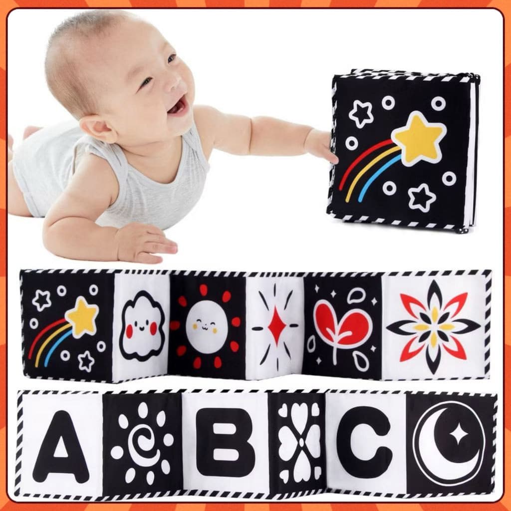 Brinquedo Livro De Pano Macio Para Bebês Alto Contraste Preto E Branco Sensorial De Pequeno Porte