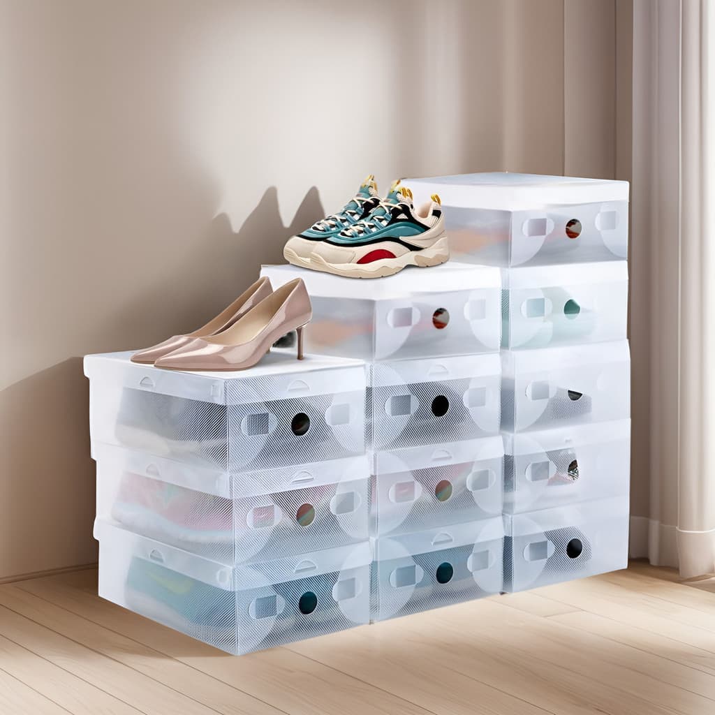Kit 12 Caixas Organizadoras de Sapatos em Plástico