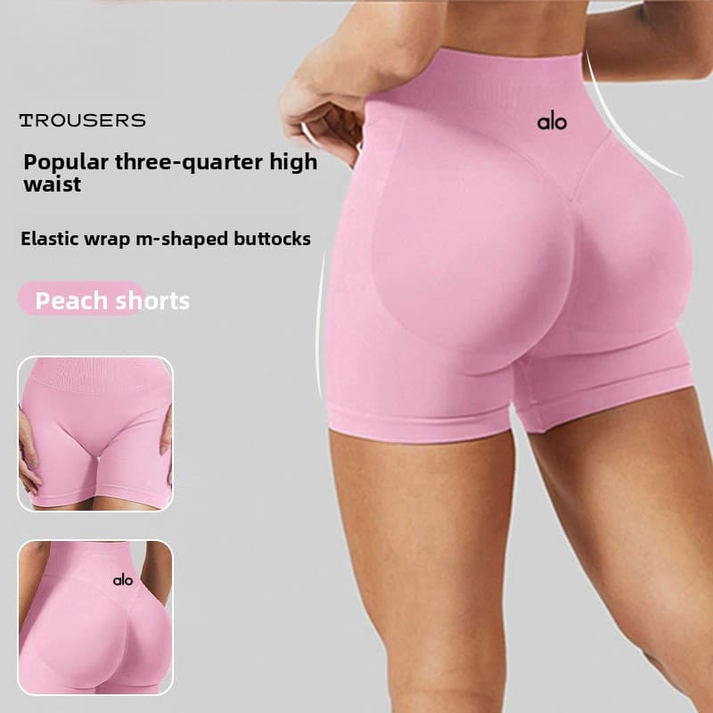 Cintura alta pêssego nádegas apertado Hip levantamento esportes correndo Fitness de secagem rápida três pontos sem costu